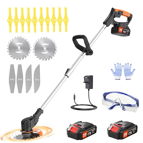Metal Blade Cordless Strimmer 21v Grass Trimmers 16 Blades 15cm Cutting Diameter Cordless Strimmer Retractable Handle For Lawn Garden