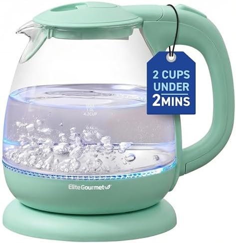 Elite Gourmet 1L Glass Electric Water Kettle