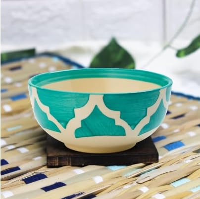 Shipnetic Moroccan Print Green Ceramic Bowl Set of 2, Microwave & Dishwasher Safe, Multipurpose for Serving Pasta, Maggi, Cereal, Snacks, Rice, Dal, Fruits, for Daily Use & Gifting.(200ml Each) 1