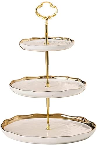 GEEOURS ケーキスタンド アフタヌーンティースタンド セラミック製品 軽い おしゃれ 北欧風 組み立て式 手入れ簡単 お菓子 果物 カップケーキ パーティー 結婚式 誕生日会 お茶会 贈り物 (3段,ホワイト)