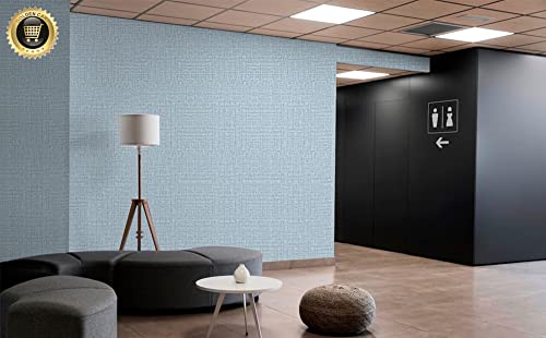 Image of Textured Linen Wallpaper for Walls Sticker Roll (10 Pcs) I 3D Foam Wallpaper for Full Wall, Furniture I Fabric, Waterproof, Large (Light Blue; 10 Pieces of 3 Meter x 0.7 Meter Each)