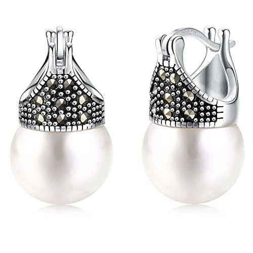 MILACOLATO 925 Plata Pendientes Perla Para Mujer Pendientes De Perlas Cultivadas De Agua Dulce Pendientes Colgantes De Aro Con Caja De Regalo