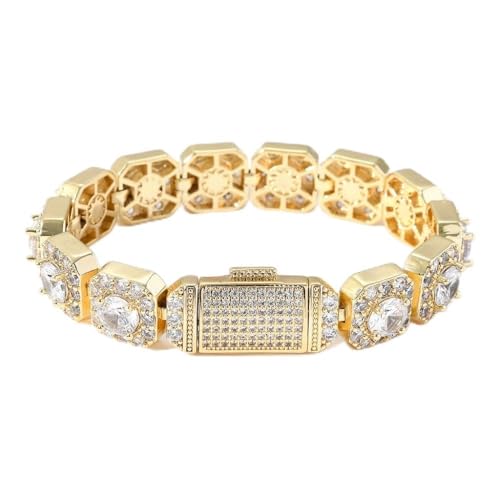 14K�S�[���h 13mm �q�b�v�z�b�v�u���X���b�g ���b�N�V���K�[���A�b�T�i�C�g�ƃt���b�v�N���X�v�t���A���j�M�t�g, 8 Inch, �z���C�g�S�[���h, ���A�b�T�i�C�g