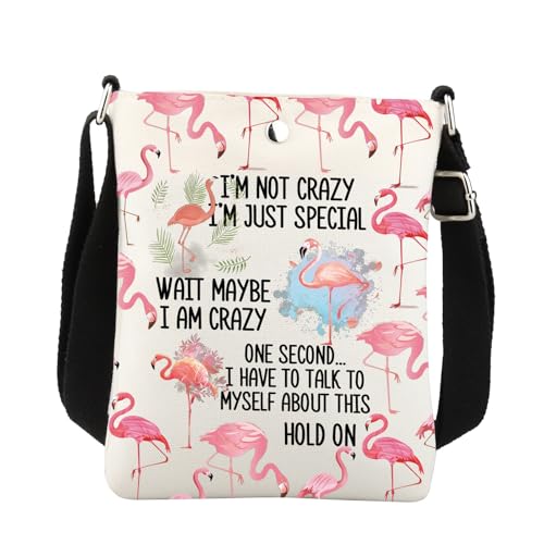 BNQL Flamingo Crossbody Bag - White, Adult, 5.9 x 8.26 x 1 inches, 130g, Polyester, Cross-Body Strap, Magnetic Closure, Unisex, Flamingo Theme, Perfect for Shopping, Work, Travel