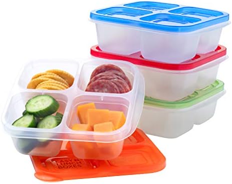 EasyLunchboxes® - Bento Snack Boxes - Reusable 4-Compartment Food Containers for School, Work and Travel, Set of 4, Classic