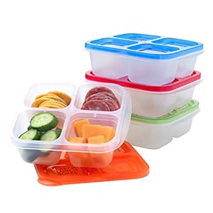EasyLunchboxes® – Bento Snack Boxes – Reusable 4-Compartment Food Containers for School, Work and Travel, Set of 4 (Classic)