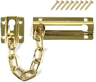 Door Security Chain Lock Guard Safety Catch Restrictor Strong Bolt Slide Heavy Duty Metal Latch - Chrome Plated Steel (Brass Plated - Chain Guard)