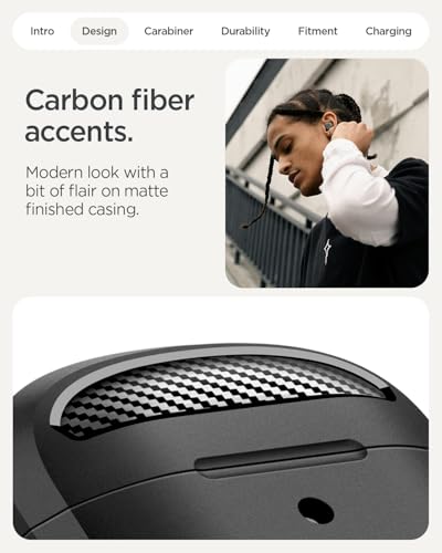 Image of Spigen Rugged Armor Designed for Google Pixel Buds 2a Case (2025) Cover with Keychain - Matte Black