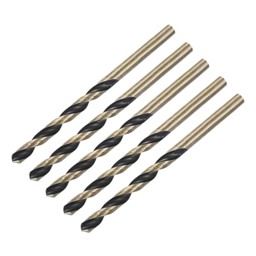Image of sourcing map 5pcs Straight Shank Twist Drill Bits 4.8mm Gold Titanium & Black Nitride Coated High Speed Steel (HSS) 4341 with 4.8mm Shank for Stainless Steel Alloy Metal Plastic Wood