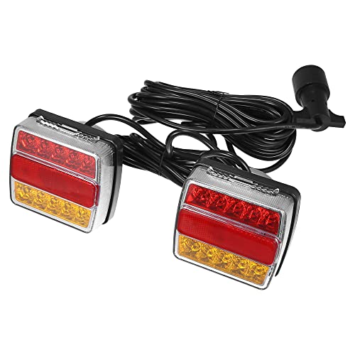 X AUTOHAUX 2pcs Left 16 Right 10 LED Trailer Light with 7 Pin Plug 12V-36V Turn Signal Brake Tail Light Universal for Utility Trailer Truck Boat Red White Amber
