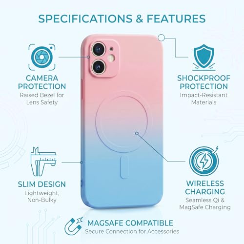 Image of amazon basics Gradient Mag-Safe Case for iPhone 11 | Soft Silicone Shockproof Cover with Camera Protection | Slim Lightweight Design | Smooth Touch & Durable - Pink & Blue