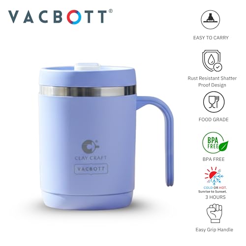 Image of CLAY CRAFT VACBOTT Dyona 400ML (SkyBlue) Premium Stainless Steel Puf-Insulated Flask Mug|Long Hrs Hot & Cold|Airtight, BPA-Free, Leak-Proof Travel Mug with Handle| Made in India