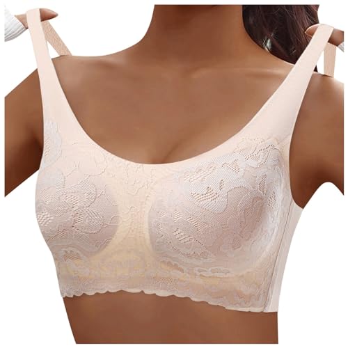 MODSGUE Sujetador de encaje suave para mujer, sin aros, cierre frontal, acolchado, bralette sin costuras, sujetador push up, suave, cómodo, transpirable, sujetador de yoga, caqui, 3XL