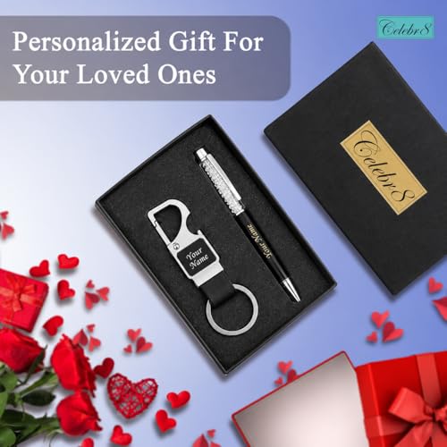 Image of Celebr8 Personalized Card Holder & Pen Gift Set | Custom Name Engraved RFID Visiting Card Holder Wallet with Stylish Pen | Premium Corporate Gift for Men | Gift for Dad, Husband & Father