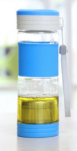 iRSE Plastic Water Tea infuser Bottle with bottom stainless steel strainer and extra storage lid for loose leaf tea maker travel filter ice drink fruit water herbs spices detox 16 oz (Turquoise)