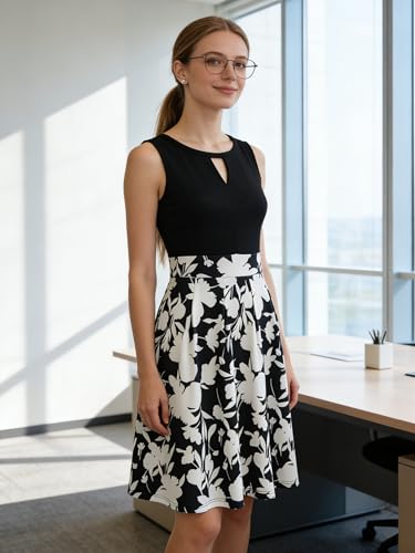 Image of Sureple Women's Retro Sleeveless Swing Casual Work Summer Party Dress with Pockets