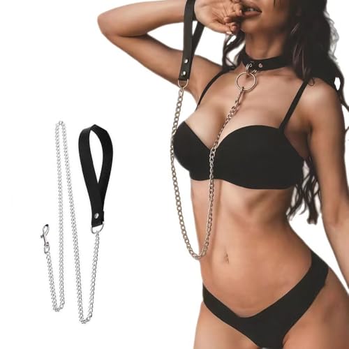 Sekexi Women Sexy BDSM Bondage Leash Duty Metal Traction Chain Soft Leather Handle Restraint Leash Fetish Role Play Accessories