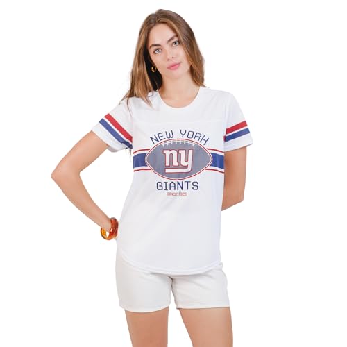 Ultra Game NFL Official Women's Super Soft Mesh Jersey T-Shirt, New York Giants, White, Medium