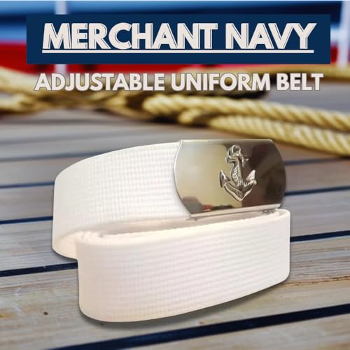 Image of Marine Style Navy Belt | White Nylon Uniform Belt with Adjustable Buckle | Unisex Formal Belt for Cadets, Officers & Crew Parade & Ceremony Accessories