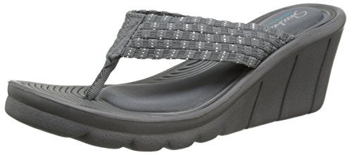 Skechers Cali Women's Promenade-Interlace Flip Flop,Charcoal/Silver,5 M US