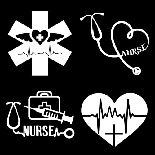 Image of GORGECRAFT 4Pcs 4 Styles Nurse Heartbeat Bumper Decals White Heart Stethoscope Lifeline Car Sticker Waterproof Reflective Women Automotive Exterior Decor Stickers for SUV Truck Motorcycle Doors Walls