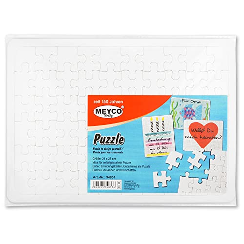 Blanko-Puzzle aus Pappe mit 60 Teilen zum selbst gestalten ?? Puzzlegr??? e: 27,5 x 19 cm ?? Au? enma? : 29,5 x 21 cm ?? St??rke 3 mm ?? 1 St??ck ?? Puzzle selbst bemalen, bedrucken und verzieren
