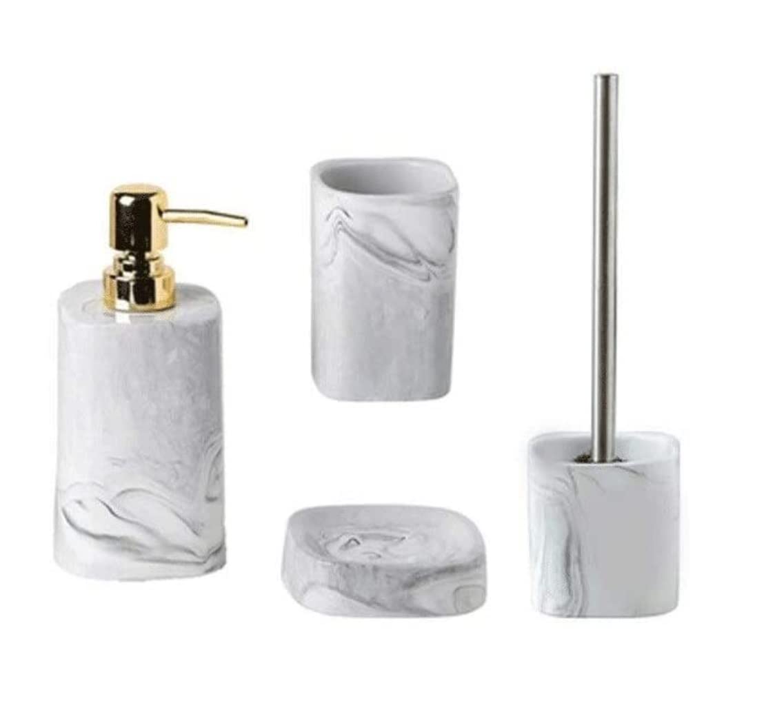 Badezimmer Set Seifenspenderflasche 4er-Set Seifenspender Aus Keramik, Marmoriert, Minimalistisches Badezimmerausstattungsset Für Heimdekoration Dekoration Organizer(Grey,4-Set C)
