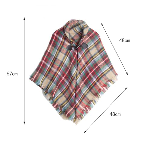 Leadigol Cute Stylish Shawl Casual Shawl Autumn Winter British Style Girls Kids Knitted Pullover Sweaters Horn Button Poncho Tassel Plaid Cloak Cape2