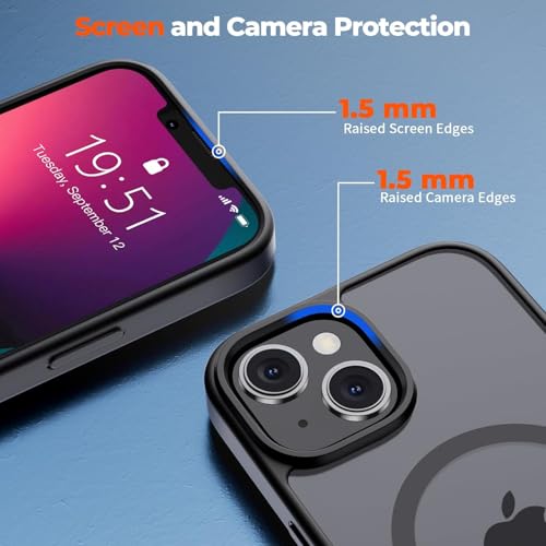 Image of MagPro case for Apple iPhone 14 /13 | MagSafe Compatible Protective Cover with Strong Magnetic Adsorption, Shockproof Armor, Scratch Resistant Polycarbonate Hard Back | Translucent Matte Black