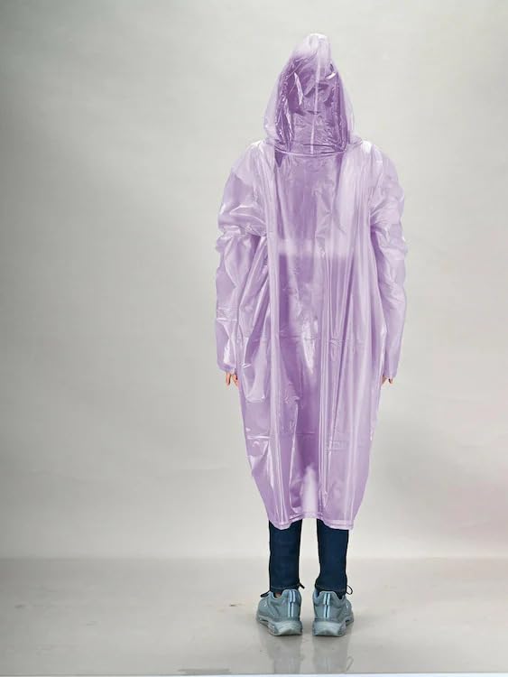 Image of Waterproof Unisex Raincoat | Hooded Full Sleeves Outdoor Poncho for Men, Women, Boys & Girls | Disposable Poncho Raingear Travel Rainsuit Barsaati Durable PVC Rainwear for Camping, Hiking, Travelling