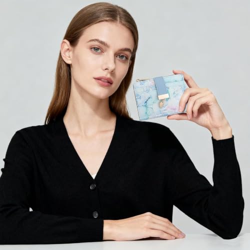 Image of Pomelo Best Wallet Women Bifold Leather Wallets for Women Credit Card Holder with ID Window Zipper Coin Pocket Cyan