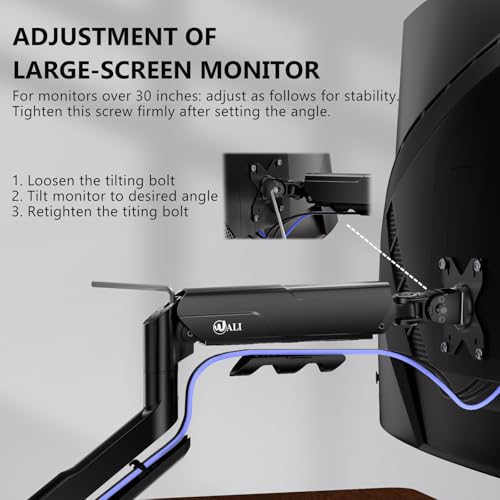 Image of WALI Ultrawide Single Monitor Arm for 17-49 inch Curved Screen, up to 33lbs | Heavy Duty Monitor Desk Mount, Full Motion with Tilt, Swivel, Rotation, C-Clamp /Grommet Base, VESA 75 /100mm (GSM001XLN),Black