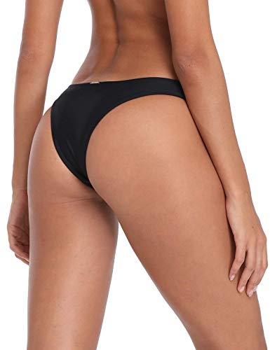 RELLECIGA Women's Black Super Cheeky Brazilian Cut Bikini Bottom Size Medium - Image 4