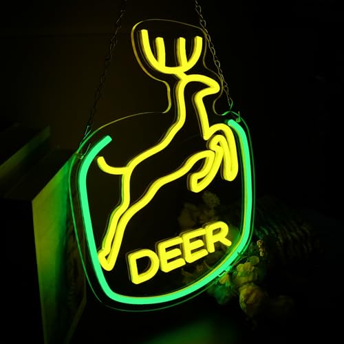 Image of Jumping Deere Neon Sign for Wall Decor, Tractor Neon Lights with Dimmer Swtich for Farm Farmhouse, USB Powered LED Sign forBar, Man Cave, Bedroom Living Room Cabin Bar Rustic Wall Decor, 11.4*14.9IN
