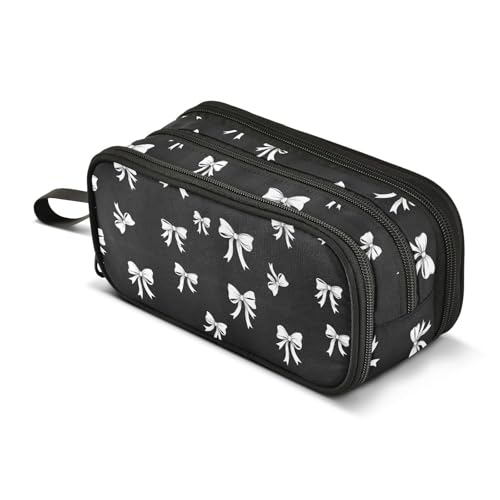 Image of J JOYSAY Bow Black Pencil Case Large Big Capacity Storage Pouch Holder for Girls Boys Cosmetic Bag for Office College School