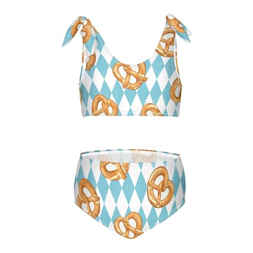 Exnundod Toddler Girls Swimsuit Traditional Baked Pretzels Pattern Two Piece Bikini Sets Bathing Suit Kids Swimwear 3-12T
