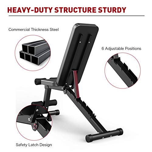 JOROTO Adjustable Weight Bench,Strength Training Bench,Multi-purpose Foldable Bench 7 Adjustable Angles for Full Body Workout Home Gym (Black)