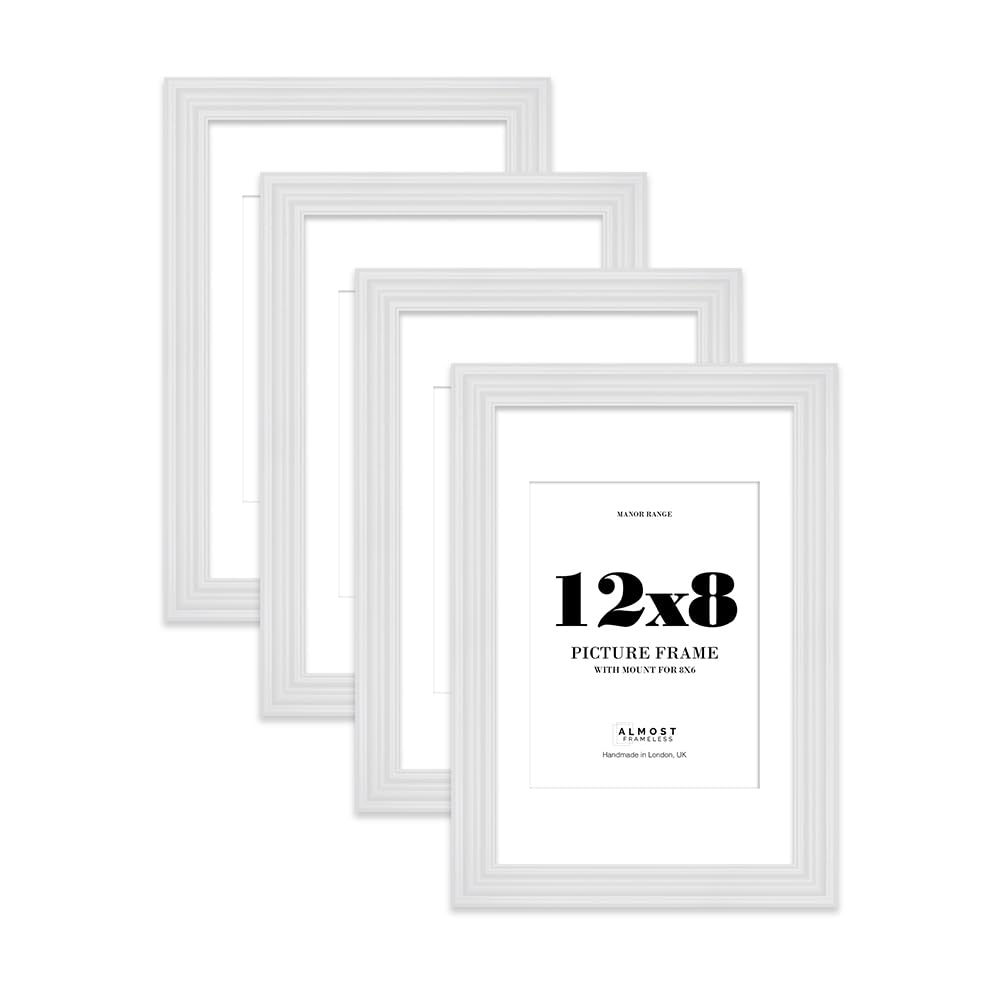 12x8" White Picture Frame - 12x8" Frame with 8x6" Mount for 12x8"/8x6" Pictures Classic Style Frame for Home Décor, 4 Pack — image 1