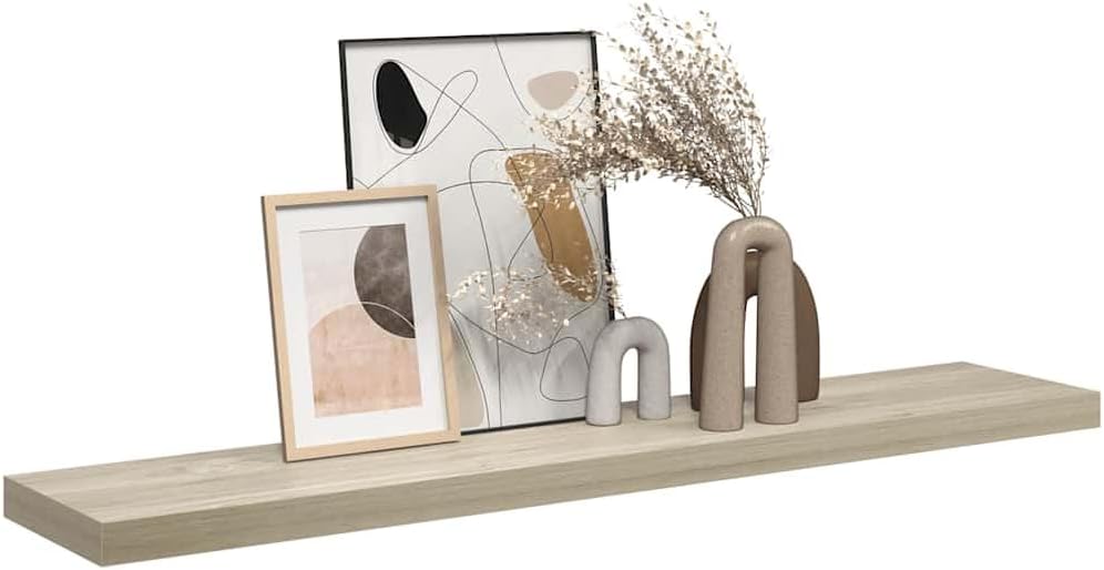 Floating Wall Shelf Oak Honeycomb, Modern Wood MDF, 47.2 x 9.3 x 1.5 in, Easy Mount Ledge for Living Room, Bedroom, Bathroom Decor