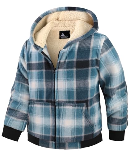 Image of V VALANCH Boys Flannel Jacket Hooded Fleece Lined Zip-up Hoodies Plaid Coat for Kids
