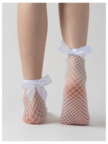 SHENHE Women's Fishnet Sheer Socks Ribbed Bow Hollow Out Above Ankle Socks2