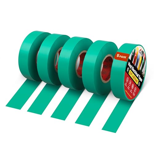 Image of RED WOLF 5 Pack Green Electrical Tape 3 /4 Inch x 66 Ft Industrial Grade UL /CSA Listed 7 Mil Thick Flame Retardant High Temp Waterproof Electrical PVC Tape Electric Super Vinyl Rated 600V