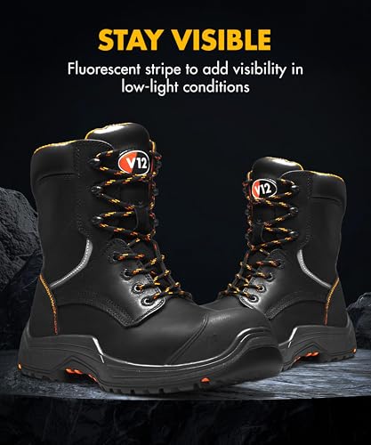 Avenger IGS S3 Safety Boots for Men – Lace & Zip Side Hi-Leg Work Boots – Non-Metallic, Lightweight, Slip Resistant, Waterproof and Breathable – Men’s Work and Utility Footwear, Black, Size UK 9