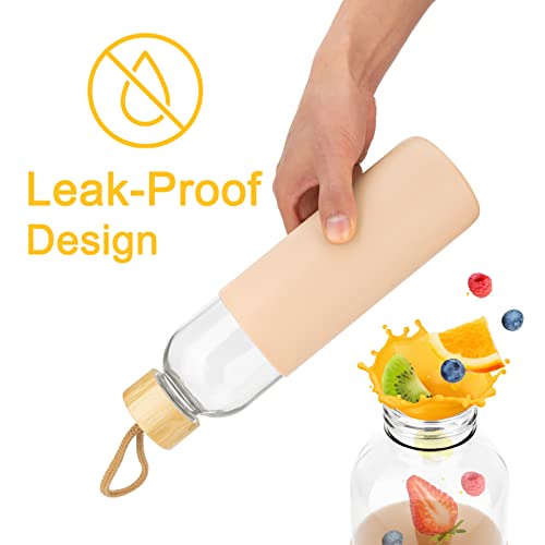 Cafezi 24 Oz Glass Water Bottle With Bamboo Lid And Silicone Sleeve,Glass Juice Bottle For Juicing,Reusable Durable Glass Bottle With No-Slip Protective Sleeve,Leakproof,Bpa Free-(Yellow) #TOP2