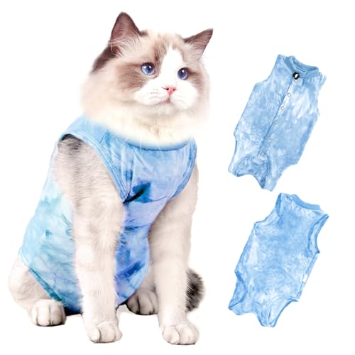 Cat Surgery Recovery Suit for Male and Female Cats, Anti-Licking Onesie After Spay & Neuter Surgery, E-Collar Alternative Tie Dye Outfit, Wound Protective Shirt