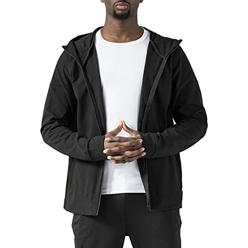 Maiyifu-GJ Men Sports Casual Full Zipper Hoodie Relaxed Fit Mid-Weight Hooded Sweatshirt Long Sleeve Slim Fit Hooded Jackets (Black,Large)