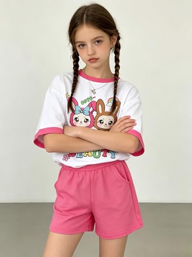 Image of Girls Clothes 2PCS Butterfly Print Short Sleeve T-Shirt + Shorts Set Teen Tween Girls Summer Outfits Set