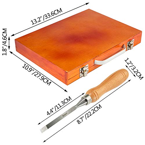 VEVOR Wood Chisel Sets 12pcs，Carving Hand Chisel 3-3/4Inch Blade Length with Red Eucalyptus Handle,Wood Tool Box