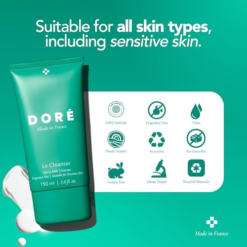 Image of Dore - Le Cleanser Gel to Milk Daily Face Cleanser | Gentle Hydrating Cleaner for Dry & Sensitive Skin | Makeup Remover for Women & Men for Face (5 fl oz | 150 ml)