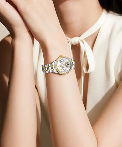 Image of OLEVS Women Watches Automatic Mechanical Set Casual Diamond Dress Ladies Self Winding Two Tone Wrist Watch Date